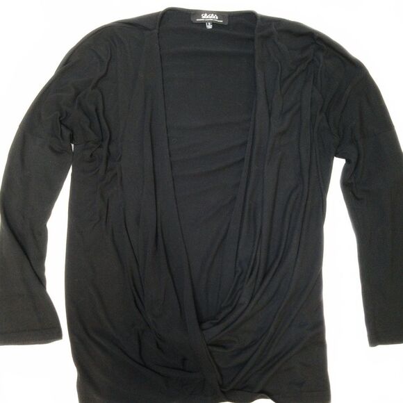 Lulu's Twisted Deep V Roll Tab Shirt Black Small - Picture 1 of 7